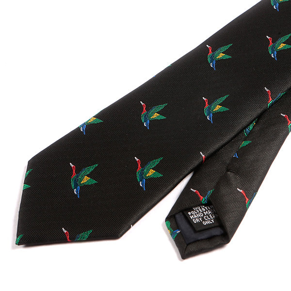 Black Tie with Mulitcoloured Bird Motif
