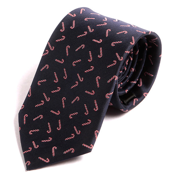 Navy Blue Candy Cane Pattern 7.5cm Ply Tie - Tie Doctor  