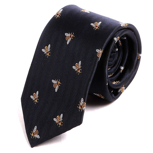 Navy Blue Bumblebee Pattern Tie 7.5cm - Tie Doctor  