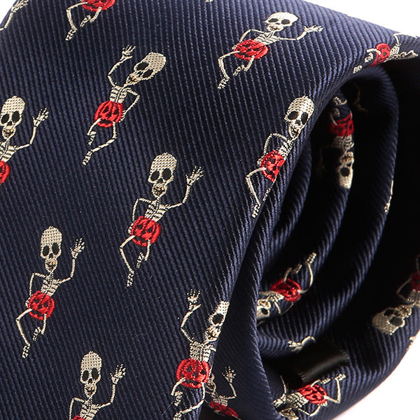 Navy Blue Scary Skeleton Pattern 7.5cm Ply Tie - Tie Doctor  