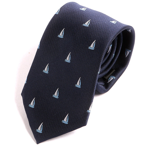 Navy Blue Sailboat Pattern Tie 7.5cm - Tie Doctor  