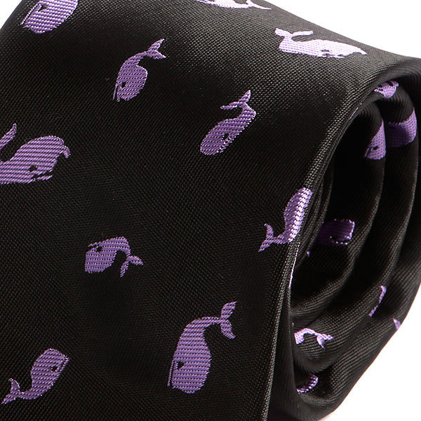 Black Tie with Purple Whale Motif