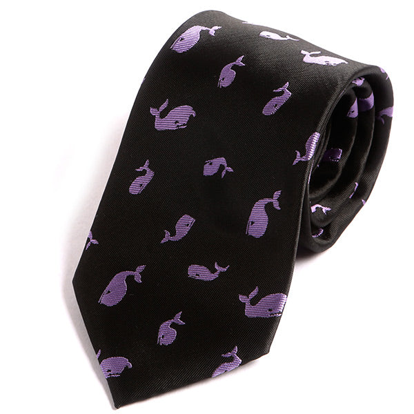 Black Tie with Purple Whale Motif