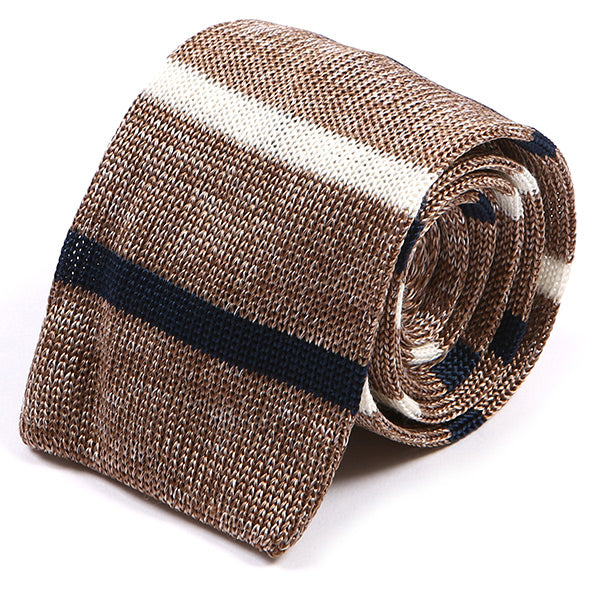 Jide Light Brown Stripe Silk Knitted Tie, One of One