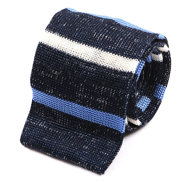 Jide Blue Marl Stripe Silk Knitted Tie, One of One