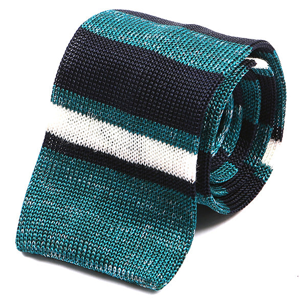 Moji Teal Green Stripe Silk Knitted Tie, One of One