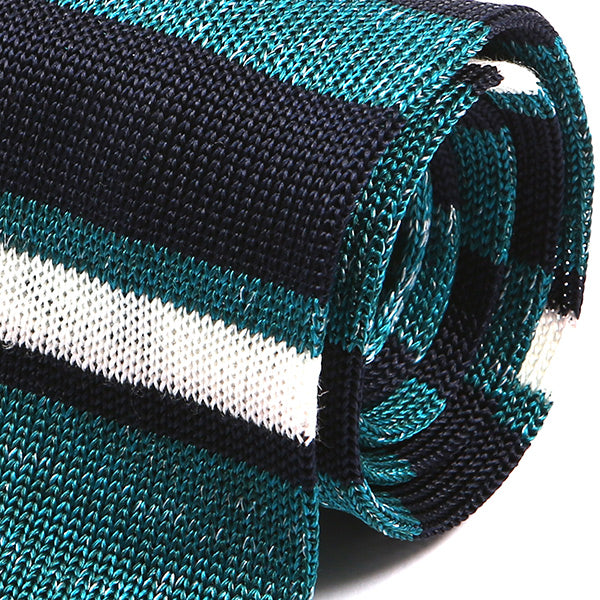 Moji Teal Green Stripe Silk Knitted Tie, One of One