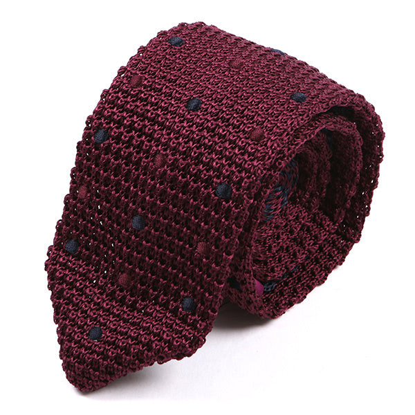 Burgundy Red Multi Dots Pointed Silk Knitted Tie 6.5cm