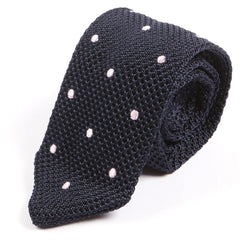 Navy And Pink Polka Dot Pointed Silk Knitted Tie - Tie Doctor  