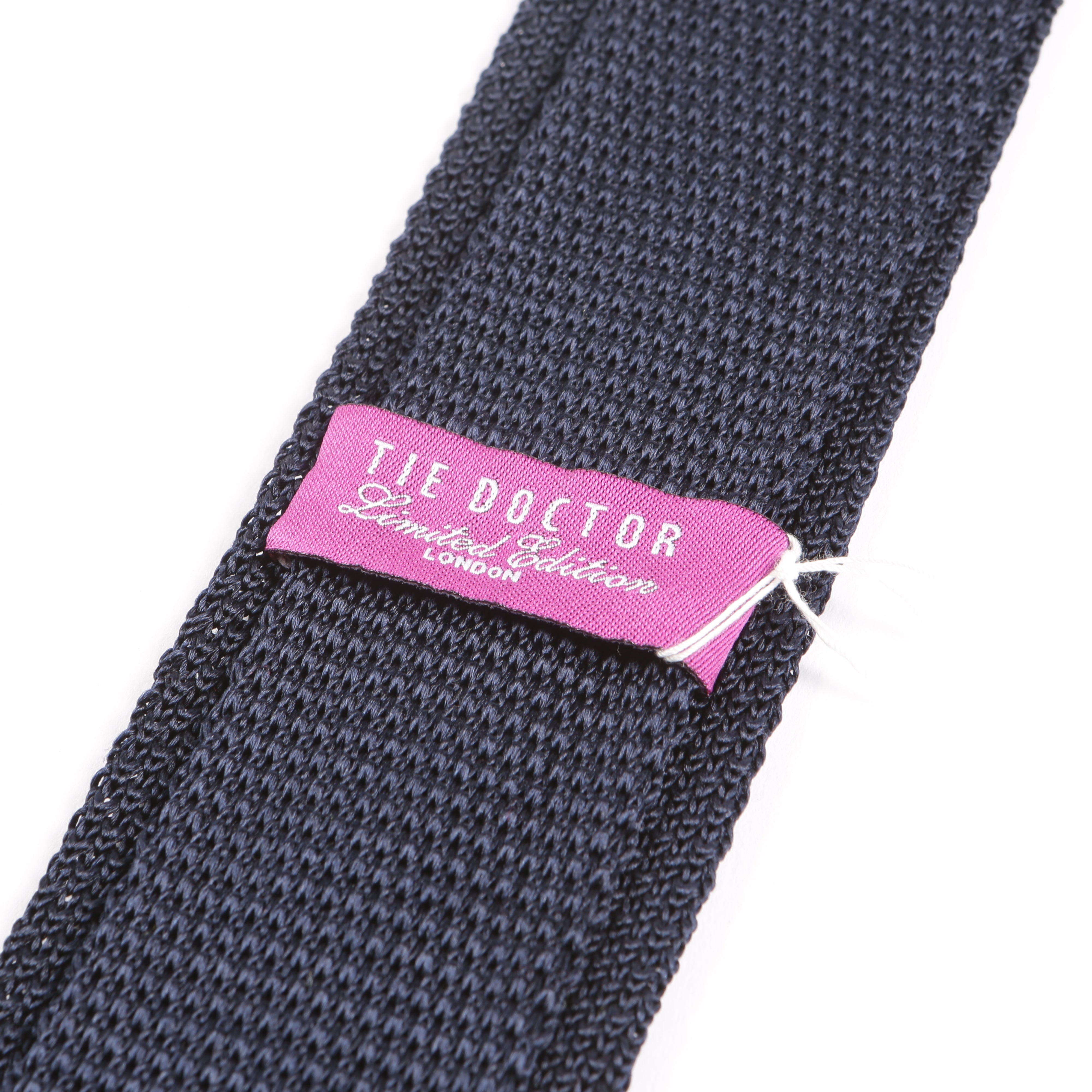 Navy And Pink Polka Dot Pointed Silk Knitted Tie - Tie Doctor  