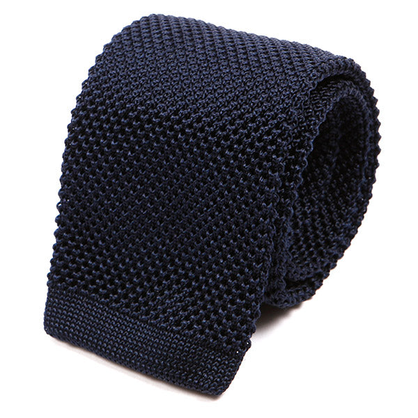 Navy Blue Silk Knitted Tie - Tie Doctor  