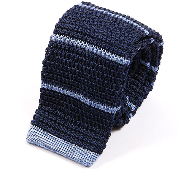 Blue Stripe Silk Knitted Tie - Tie Doctor  