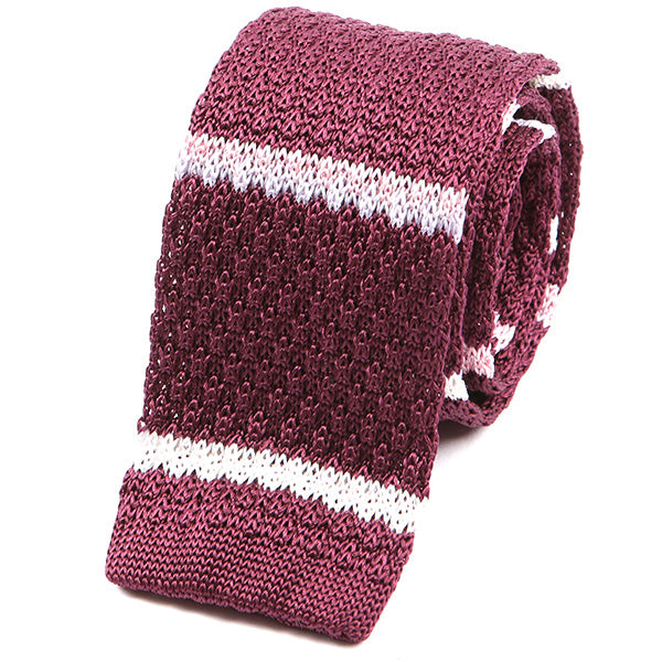 Mulberry Striped Silk Knitted Tie