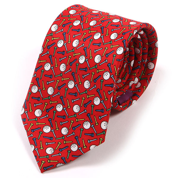 Red Golf Ball & Tees Silk Tie 7cm - Tie Doctor  