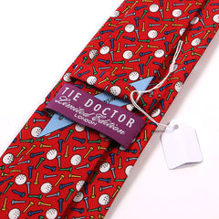 Red Golf Ball & Tees Silk Tie 7cm - Tie Doctor  