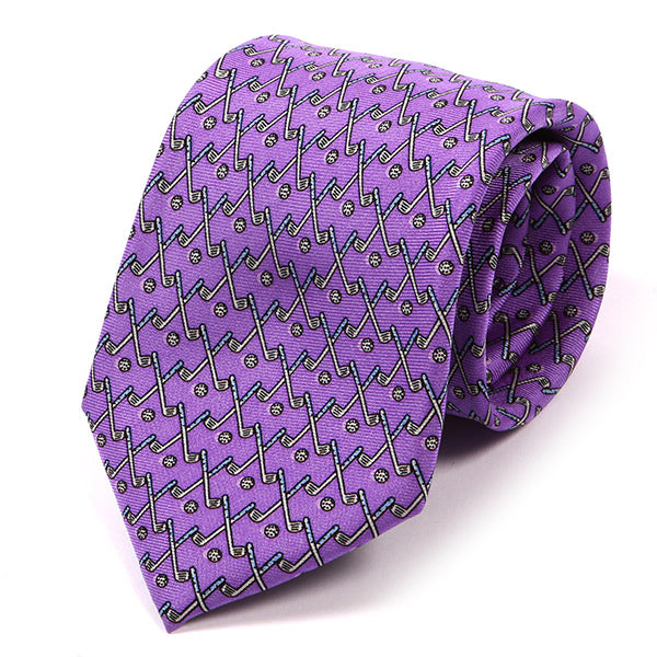 Purple Golf Club & Ball Print Silk Tie 7.5cm - Tie Doctor  