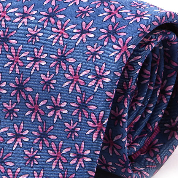 Light Blue & Pink Leaves Print Silk Tie 7.5cm