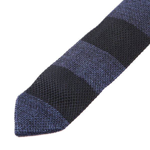 Blue Duo Block Silk Pointed Knitted Tie