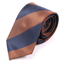 Navy Blue & Brown Thick Stripe Tie 7.5cm - Tie Doctor  