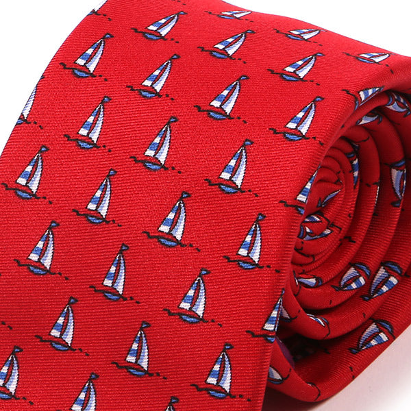 Red Sailboat Slim Silk Tie 6.5cm
