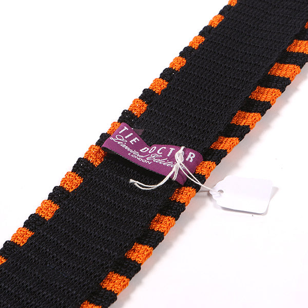 Orange & Navy Blue Striped Silk Knitted Tie 6.5cm - Tie Doctor  