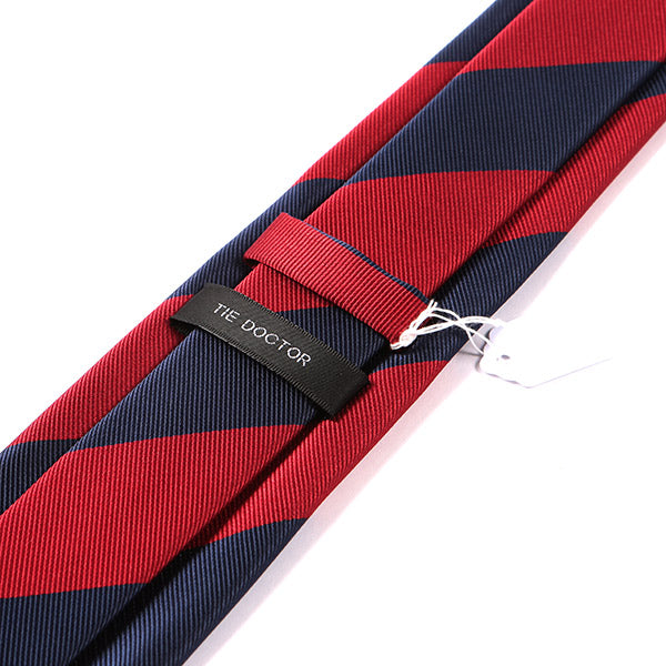 Navy Blue & Dark Red Thick Stripe Tie