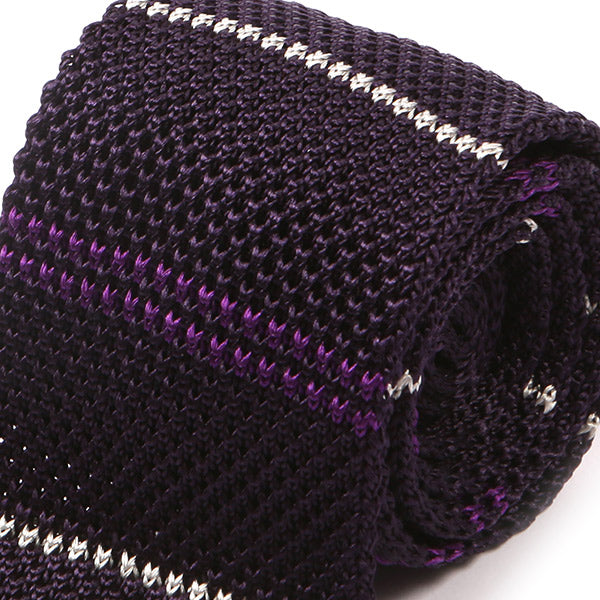 Purple Duo Striped Silk Knitted Tie 7cm