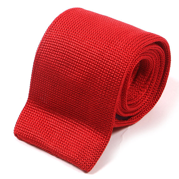 Bright Red Silk Knitted Tie 6cm