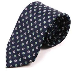 Classic Navy Blue Mini Floral Motif Tie - Tie Doctor  