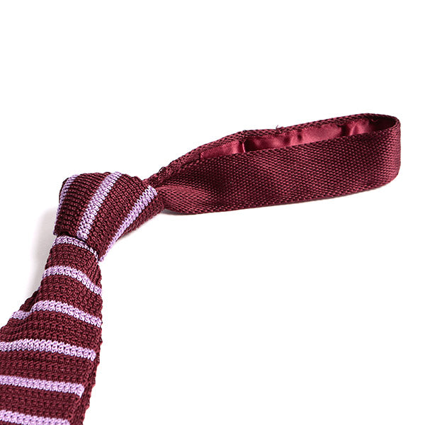 Red Silk Tie Knitted With Purple Striped, One of One