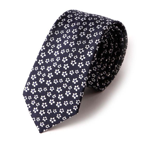 Navy Mini Floral Slim Tie - Handmade Silk Wool And Knitted Ties by Tie Doctor