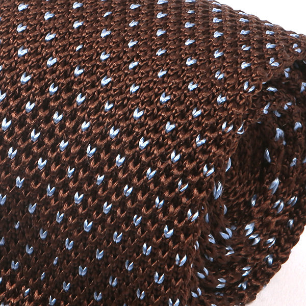 Brown Silk Pointed Knitted Tie with Heart Detail 7cm