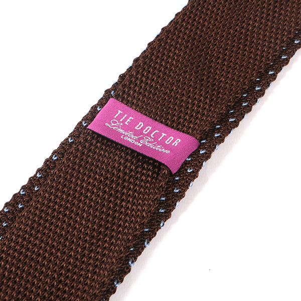 Brown Silk Pointed Knitted Tie with Heart Detail 7cm