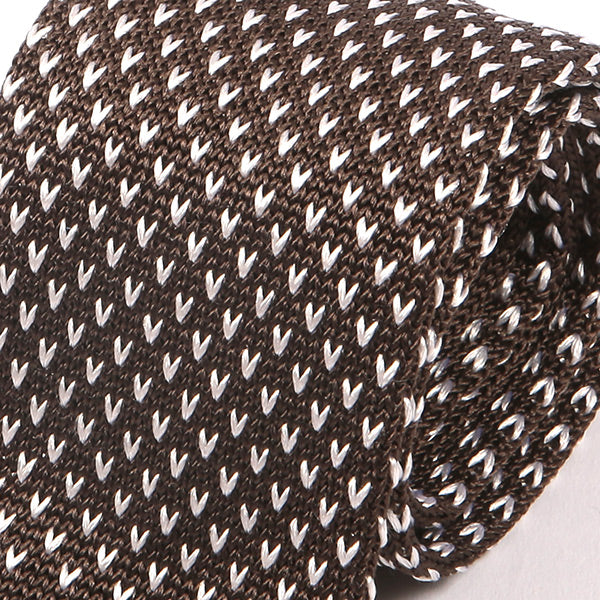 Brown Silk Knitted Tie with Heart Detail 6cm