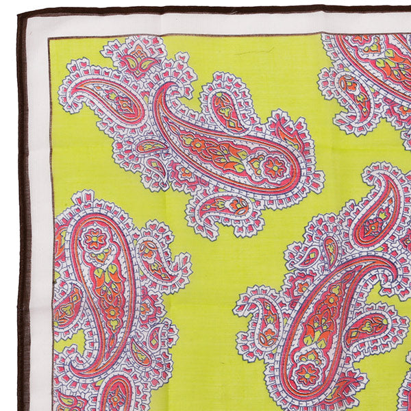 Yellow And Red Large Detailed Paisley Pocket Square
