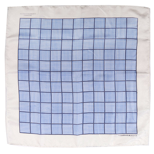 Light Blue And White Squares Large Silk Pocket Square - UK Printed