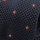Navy And Orange Polka Dot Pointed Silk Knitted Tie