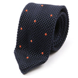Navy And Orange Polka Dot Pointed Silk Knitted Tie
