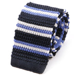 Navy & White Stripe Silk Knitted Tie