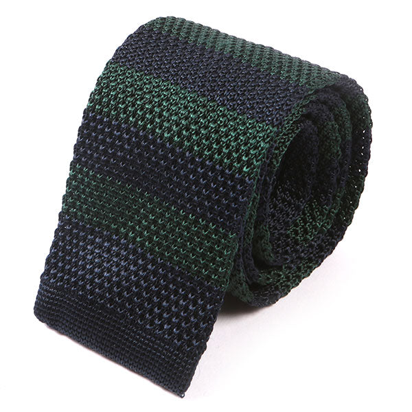Green & Navy Blue Silk Knitted Tie