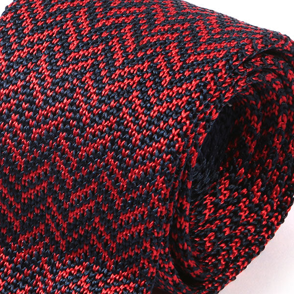 Red & Navy Pointed Silk Knit Tie