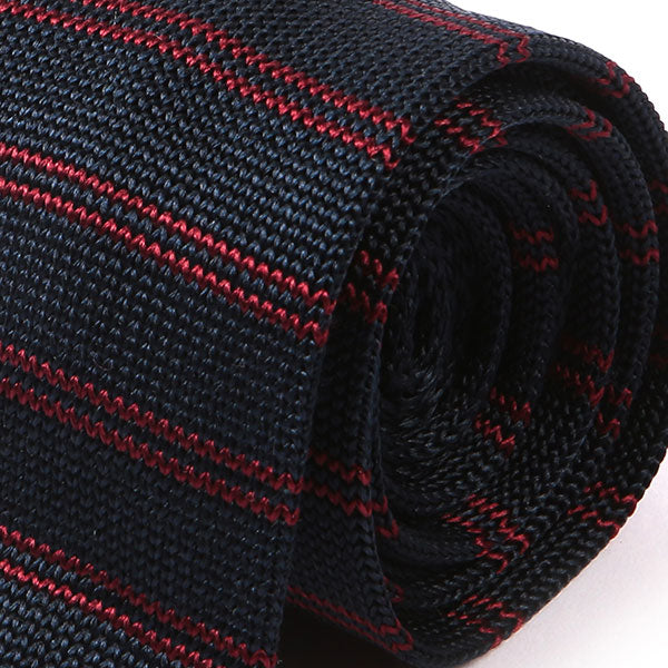 Silk Striped Navy Blue & Red Knitted Tie 6cm - Tie Doctor  