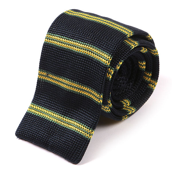 Silk Striped Navy Blue & Yellow Knitted Tie 6cm - Tie Doctor  