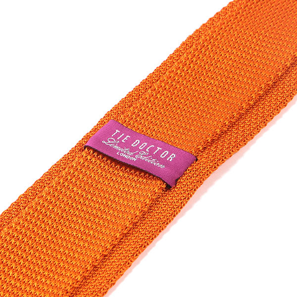 Orange Pointed Silk Knitted Tie