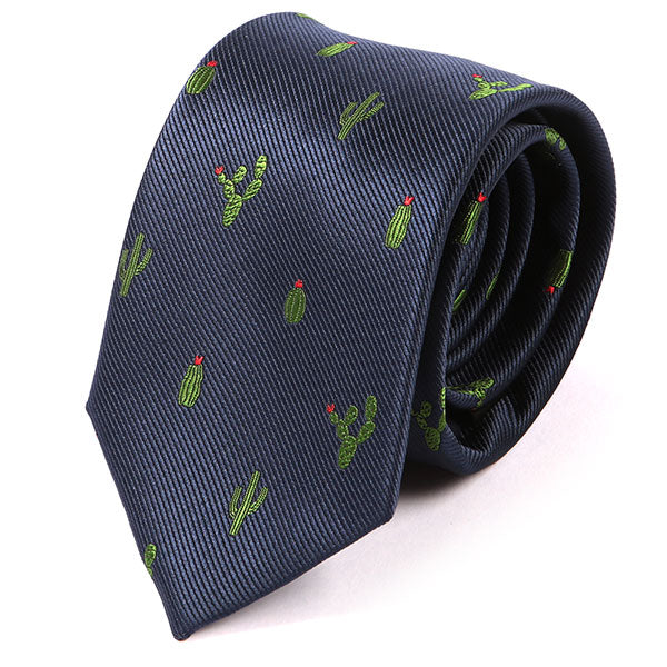 Blue & Green Cactus Pattern Striped Cac-Tie - Tie Doctor  