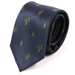 Blue & Green Cactus Pattern Striped Cac-Tie - Tie Doctor  