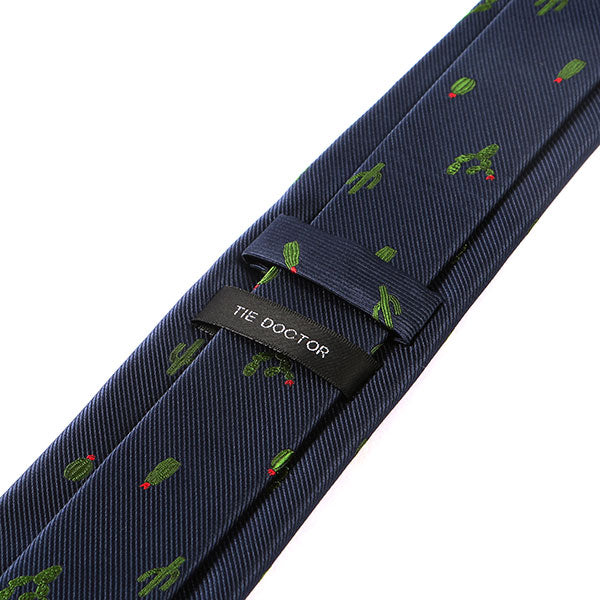 Blue & Green Cactus Pattern Striped Cac-Tie