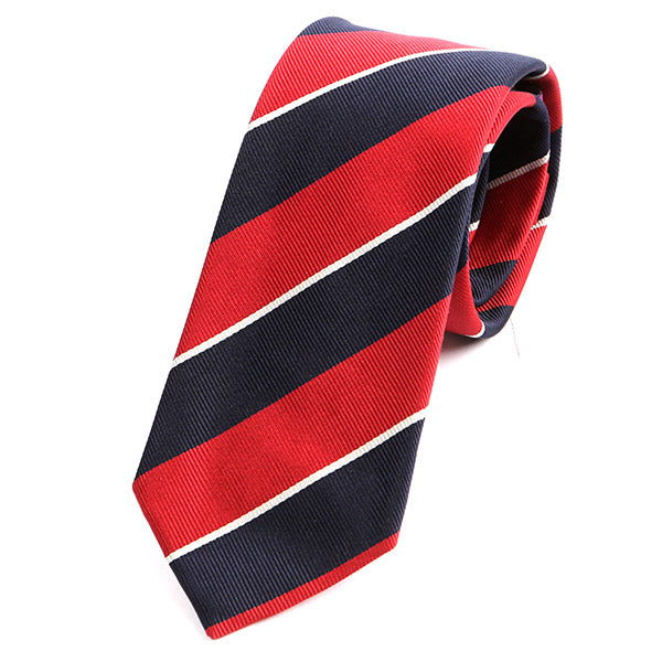 Red & Navy Striped Slim Silk Tie - Handmade Limited Edition Ties by Tie Doctor