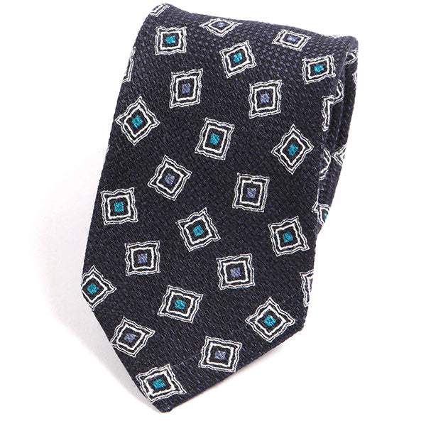 Navy Cubed Silk and Wool Ties - Handmade Silk Wool And Knitted Ties by Tie Doctor