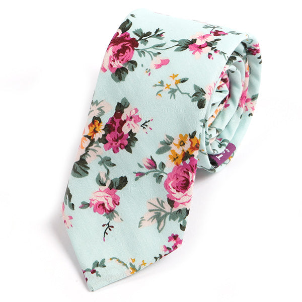Light Blue Bold Floral Slim Tie - Handmade Silk Wool And Knitted Ties by Tie Doctor
